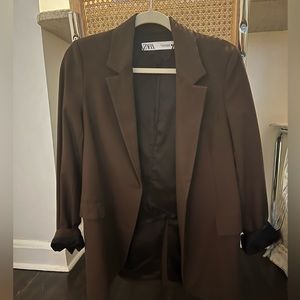 Zara chocolate brown slightly oversized blazer / size XS